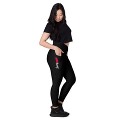 Black Line - V-Bund-Leggings mit Taschen und schwarzem Bund