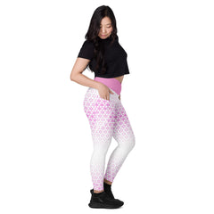 Geometric Line-Pink Weisse-V-Bund-Leggings mit Taschen