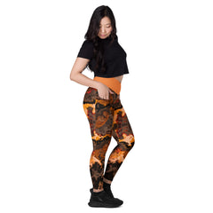 Art Line - Tiger Auge Muster V-Bund-Leggings mit Taschen