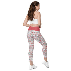 Schwedenmuster- V-Bund-Leggings mit Taschen