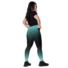 Geometric Line- Grüne V-Bund-Leggings mit Taschen