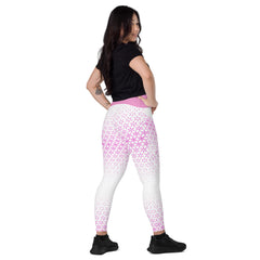 Geometric Line-Pink Weisse-V-Bund-Leggings mit Taschen