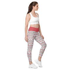 Schwedenmuster- V-Bund-Leggings mit Taschen