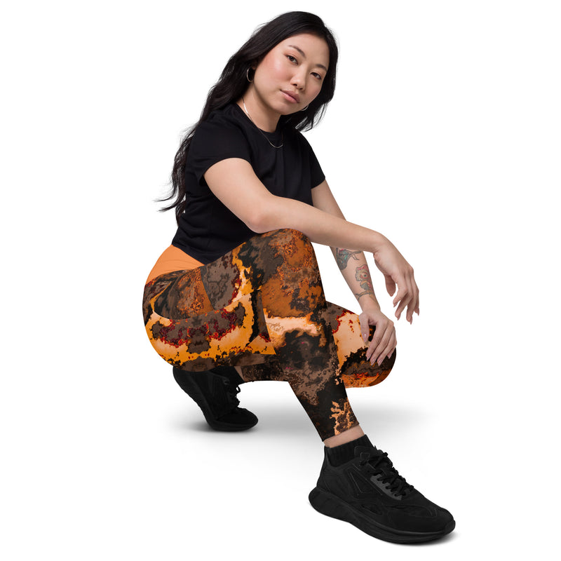 Art Line - Tiger Auge Muster V-Bund-Leggings mit Taschen