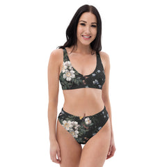 Dunkle Blumenwiese High Waist Bikini (recycled)