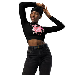 Blumen-Recyceltes Langarm Crop Top