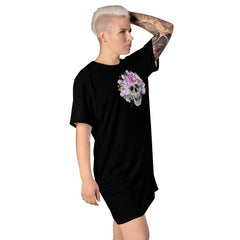 Schädel und Blumen -T-Shirt-Kleid