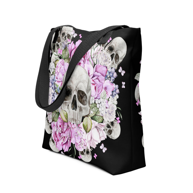 Schädel mit Rosen Stofftasche (klein)