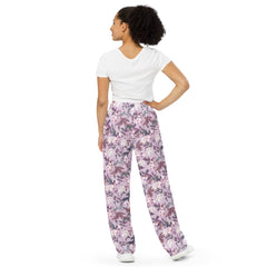 Violettes Blumenmuster -Hose mit weiten Beinen