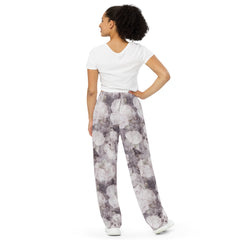 Violettes Blumenmuster -Hose mit weiten Beinen