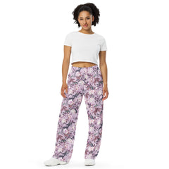 Violettes Blumenmuster -Hose mit weiten Beinen