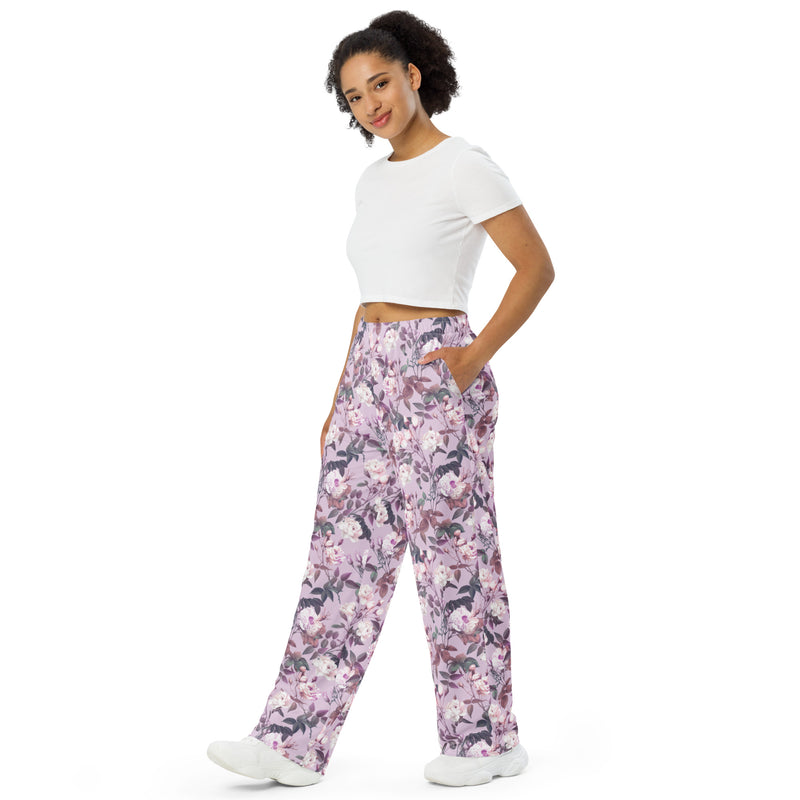 Violettes Blumenmuster -Hose mit weiten Beinen