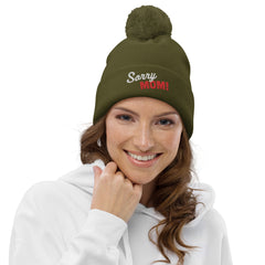 Black Line - Bommel-Beanie mit Stickerei