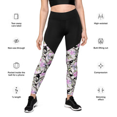 Schädel mit Blumen -Sport-Leggings