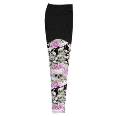 Schädel mit Blumen -Sport-Leggings