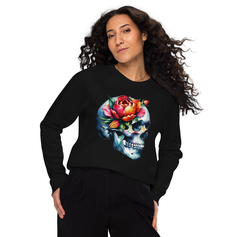 Art Line-Schädel Blumen- Bio-Raglan-Pullover