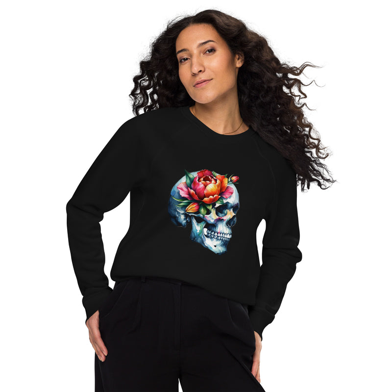 Art Line- Schädel mit Blume Bio-Raglan-Pullover