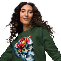 Art Line-Schädel Blumen- Bio-Raglan-Pullover