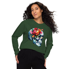 Art Line-Schädel Blumen- Bio-Raglan-Pullover