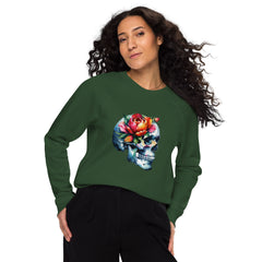 Art Line- Schädel mit Blume Bio-Raglan-Pullover