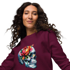 Art Line- Schädel mit Blume Bio-Raglan-Pullover