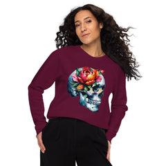 Art Line-Schädel Blumen- Bio-Raglan-Pullover