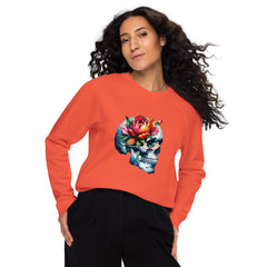 Art Line- Schädel mit Blume Bio-Raglan-Pullover