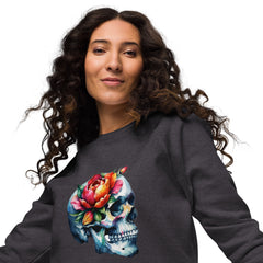 Art Line- Schädel mit Blume Bio-Raglan-Pullover