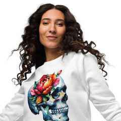 Art Line-Schädel Blumen- Bio-Raglan-Pullover