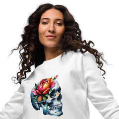 Art Line- Schädel mit Blume Bio-Raglan-Pullover