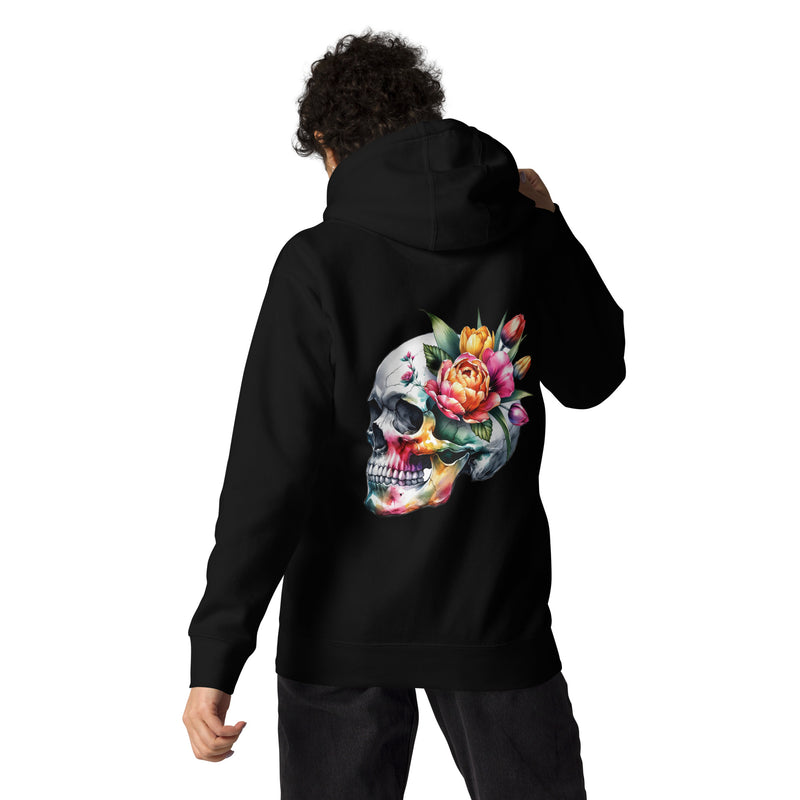 Art Line- Schädel mit Blume-Kapuzenpullover