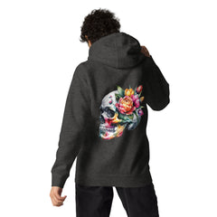 Art Line- Schädel mit Blume-Kapuzenpullover