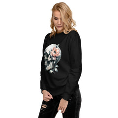 Art Line- Schädel mit Blume-Premium-Pullover