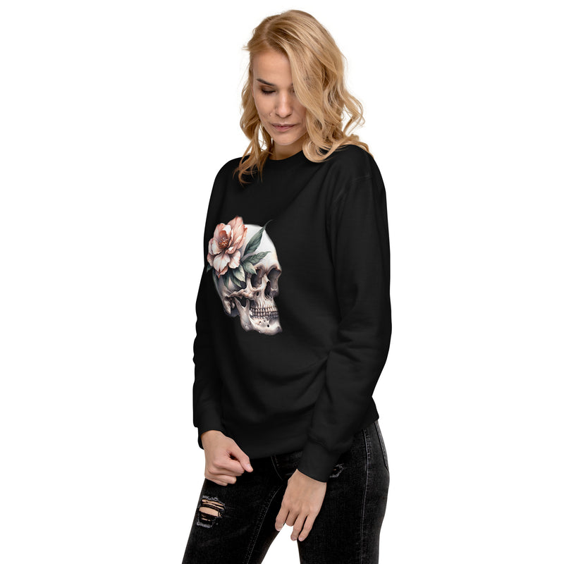 Art Line- Schädel mit Blume-Premium-Pullover