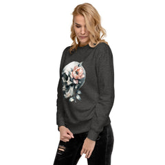 Art Line- Schädel mit Blume-Premium-Pullover