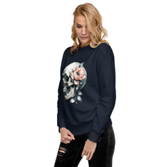 Art Line- Schädel mit Blume-Premium-Pullover