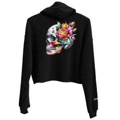 Art Line- Schädel mit Blume - Crop-Hoodie