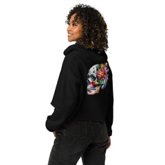 Art Line- Schädel mit Blume - Crop-Hoodie