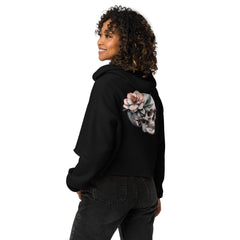 Art Line-Schädel mit Blume-Crop-Hoodie