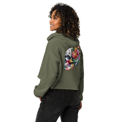 Art Line- Schädel mit Blume - Crop-Hoodie