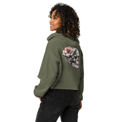 Art Line-Schädel mit Blume-Crop-Hoodie