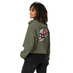 Art Line- Schädel mit Blumen-Crop-Hoodie