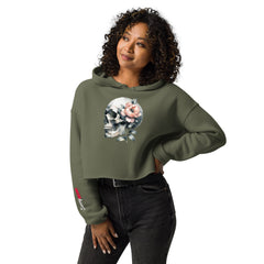 Art Line-Schädel mit Blume-Crop-Hoodie