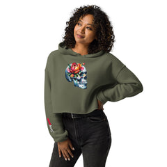 Art Line- Schädel mit Blumen-Crop-Hoodie