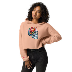 Art Line- Schädel mit Blume - Crop-Hoodie