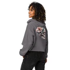 Art Line-Schädel mit Blume-Crop-Hoodie