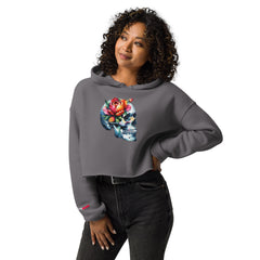 Art Line- Schädel mit Blume - Crop-Hoodie